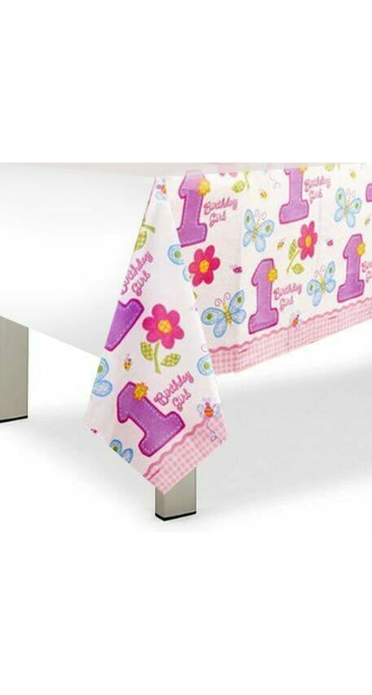 Hugs & Stitches 1st Birthday Girl Paper Tablecover - 137cm x 259cm