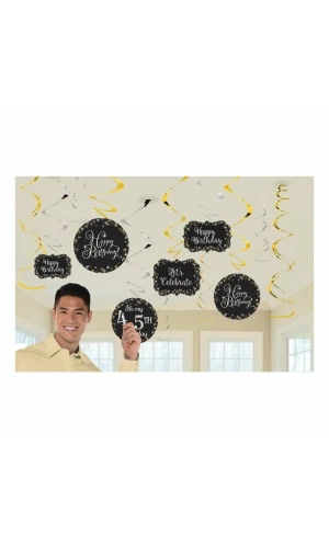 Sparkling Gold Celebration Add Any Age Swirl Decorations - 12pk