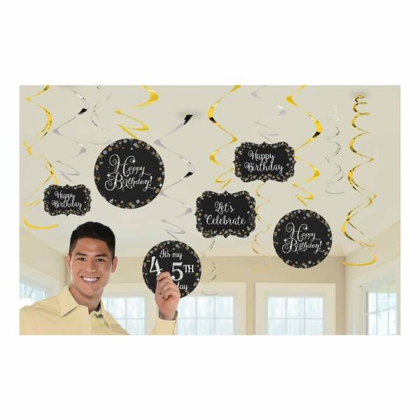 Sparkling Gold Celebration Add Any Age Swirl Decorations - 12pk