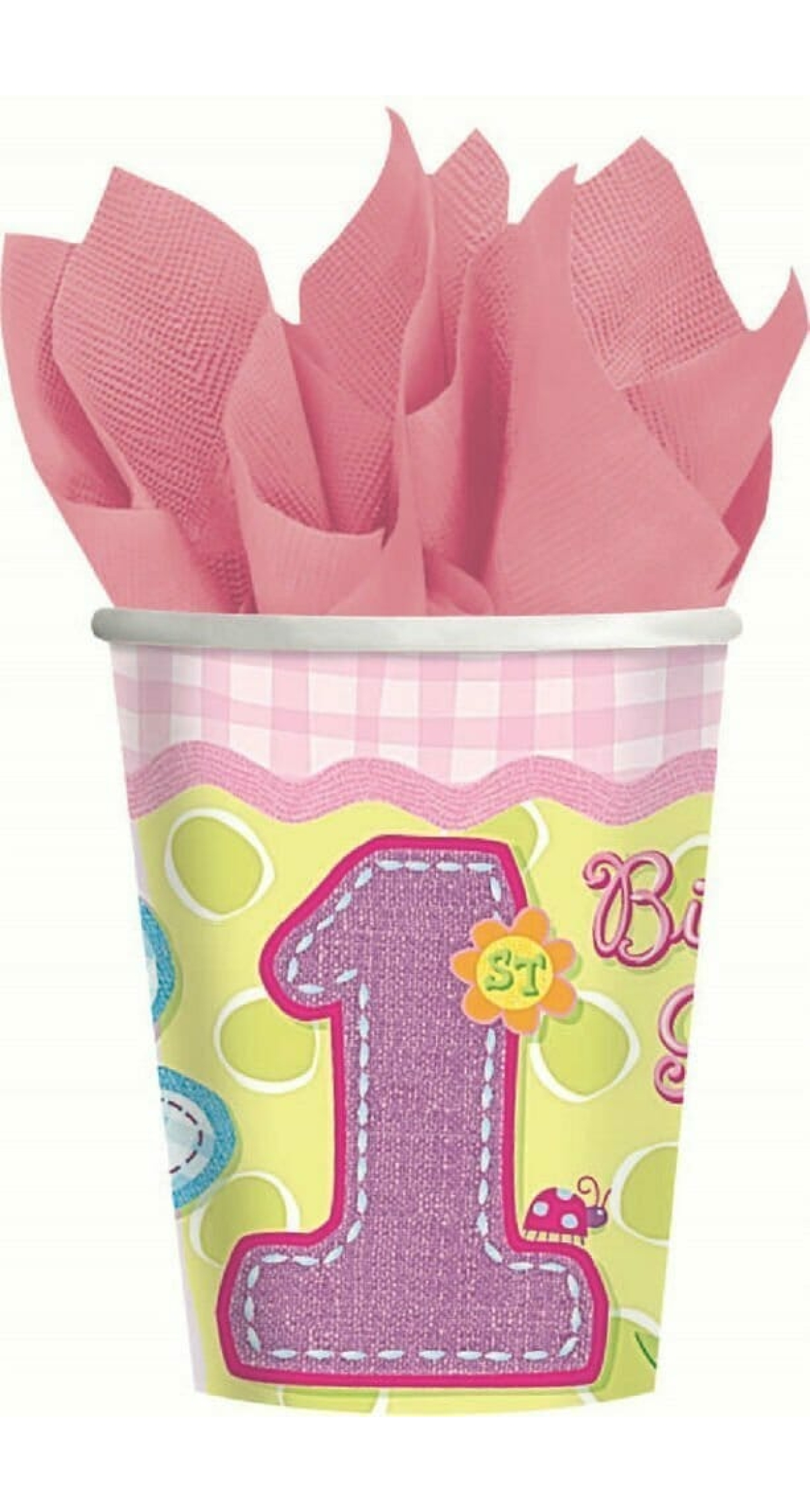 Hugs & Stitches 1st Birthday Girl Paper Cups - 8pk