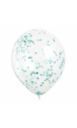 Clear Latex Balloons with Caribbean Teal Confetti 12 Inch - 6pk