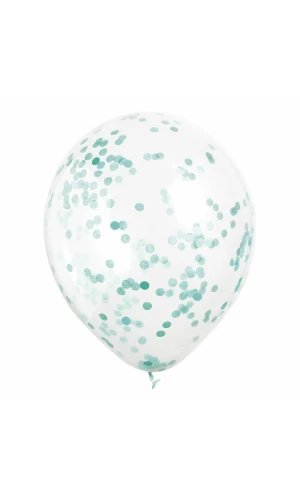 Clear Latex Balloons with Caribbean Teal Confetti 12 Inch - 6pk
