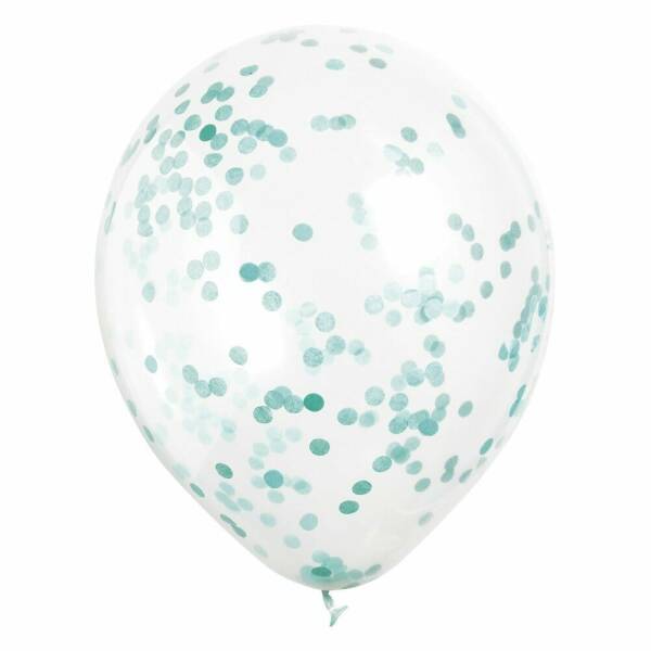 Clear Latex Balloons with Caribbean Teal Confetti 12 Inch - 6pk