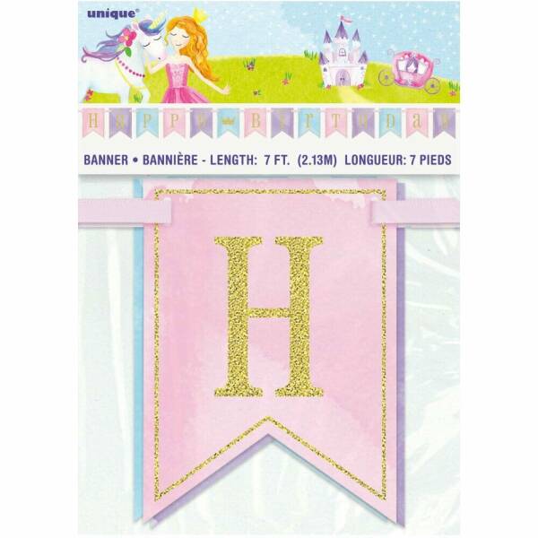 Glitter Magical Princess Birthday Pennant Banner - 7 ft