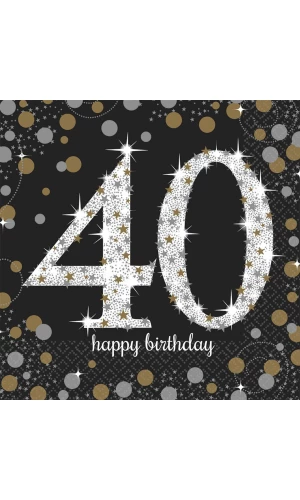 40th Gold Sparkling Celebration Napkins 33cm x 33cm - 16pk