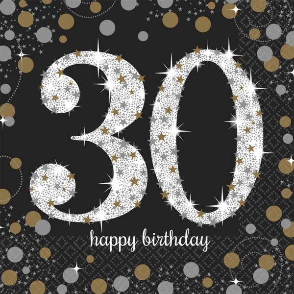 30th Gold Sparkling Celebration Napkins 33cm x 33cm - 16pk
