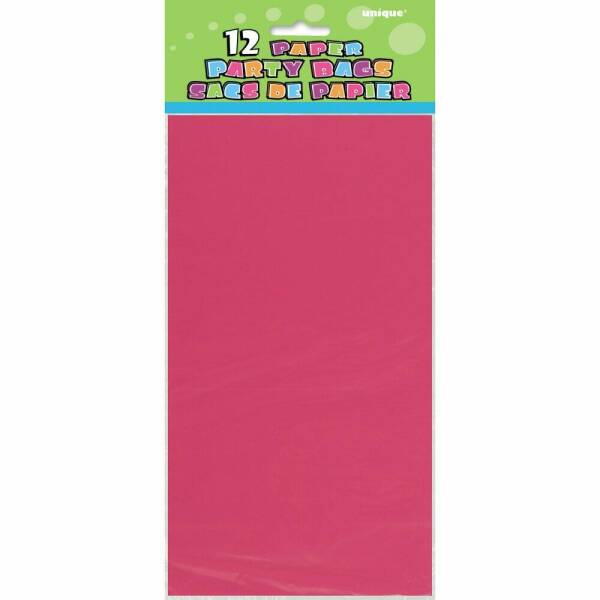 Hot Pink Paper Party Bags - 12pk