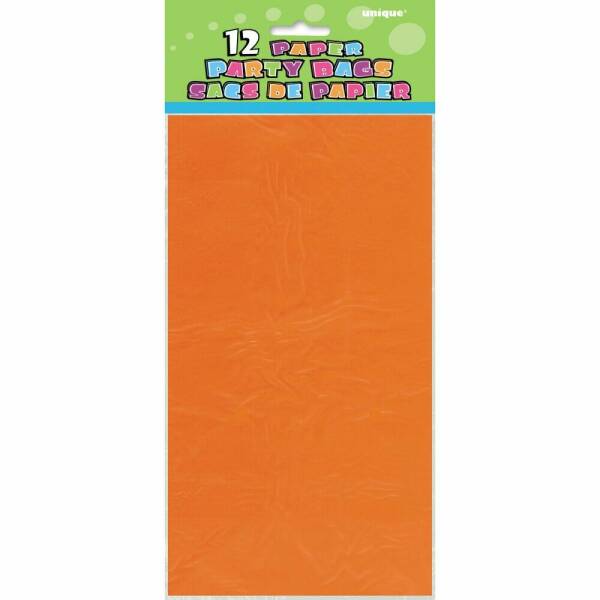 Orange Paper Party Bags - 12pk