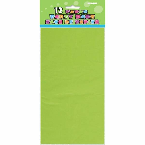 Lime Green Paper Party Bags - 12pk