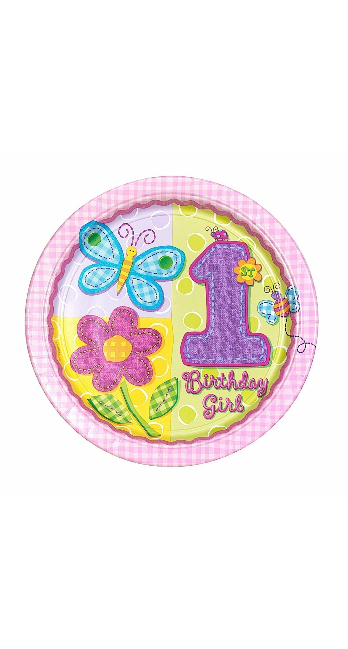 Hugs & Stitches 1st Birthday Girl Paper Plates 26.7cm - 8pk