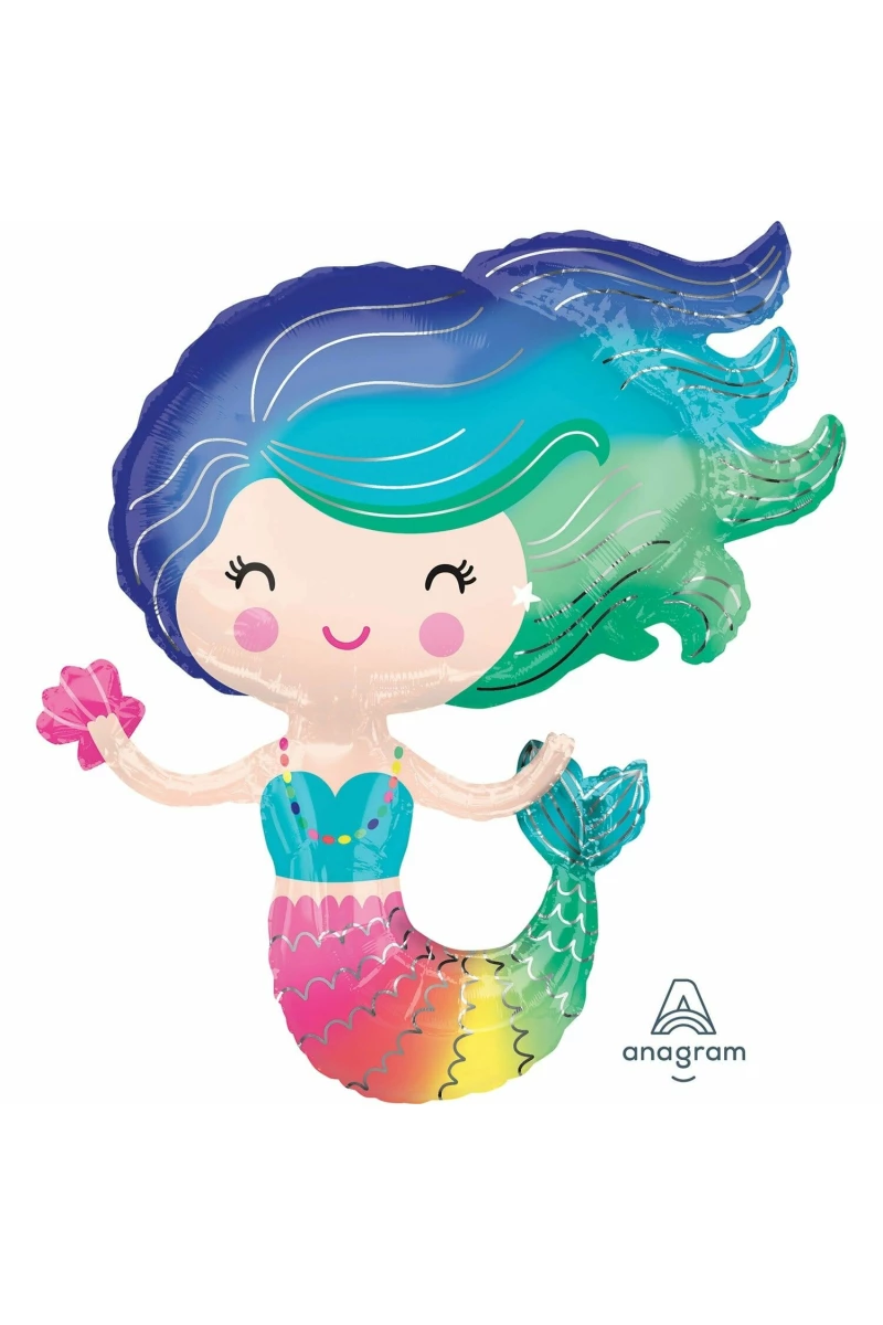 Colourful Mermaid SuperShape XL Foil Balloon - 29'' x 30'' (73cm x 76cm)