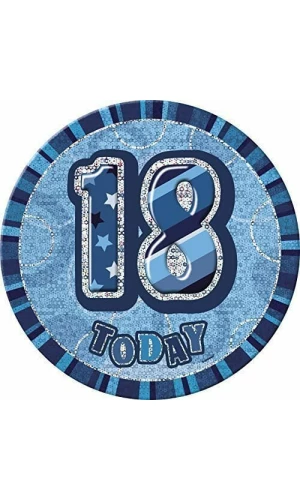 Jumbo Badge -  18 Today Holographic Glitz  Blue - 15cm