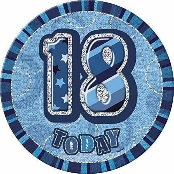 Jumbo Badge -  18 Today Holographic Glitz  Blue - 15cm
