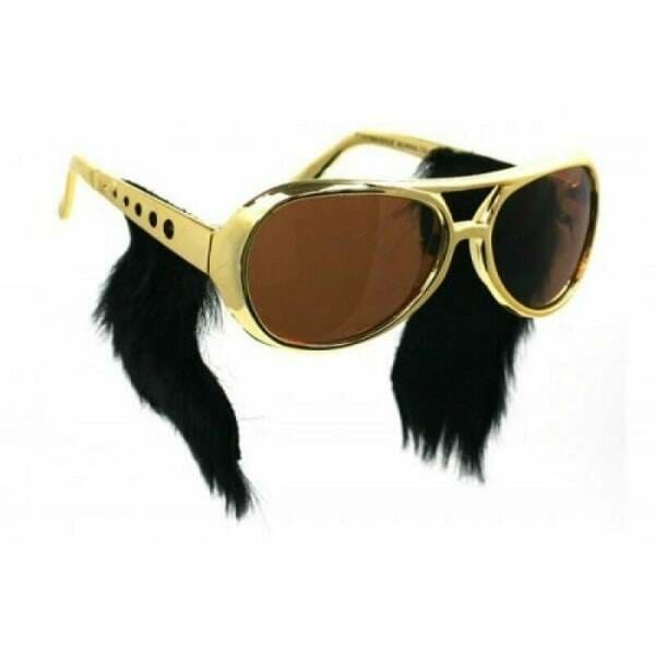 Elvis Gold Party Glasses with Attached Sideburns