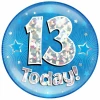 Jumbo Badge -  13 Today Holographic Blue - 15cm
