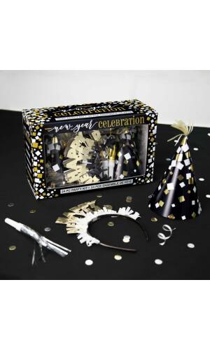 New Year's Eve Gold & Silver Party Kit For 8 People - 24pcs