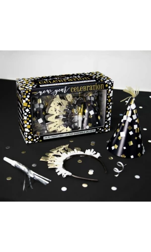New Year's Eve Gold & Silver Party Kit For 8 People - 24pcs