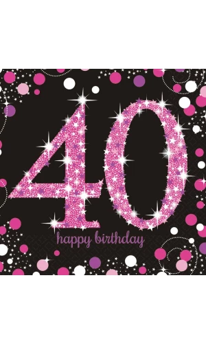 40th Pink Sparkling Celebration Napkins 33cm x 33cm - 16pk