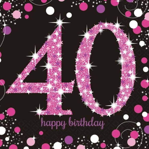 40th Pink Sparkling Celebration Napkins 33cm x 33cm - 16pk