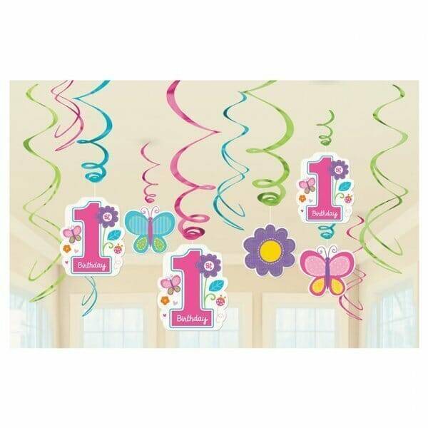Sweet 1st Birthday Girl Swirl Decorations - 12pk