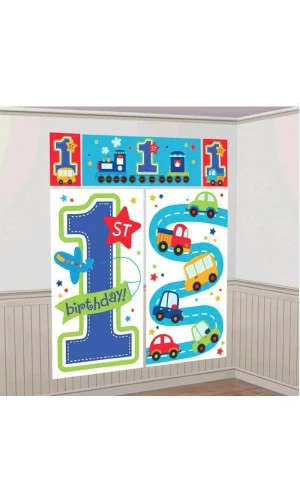 All Aboard 1st Birthday Boy Wall Decorating Kit - 5pk