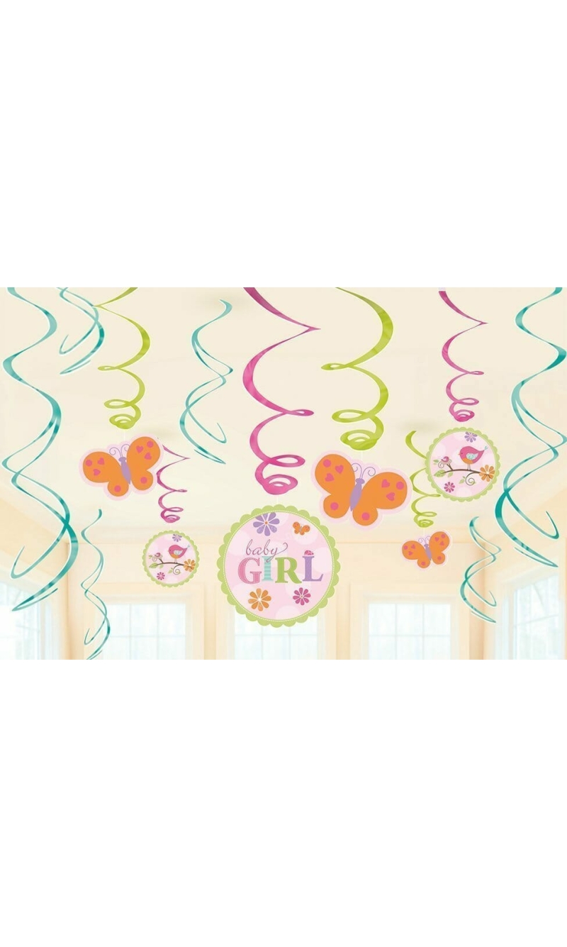Tweet Baby Girl Hanging Swirl Decorations - 12pk