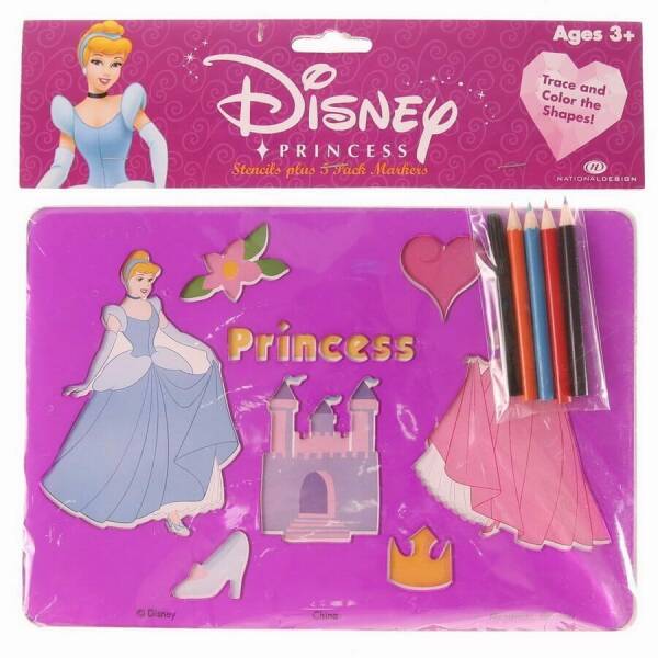 Princess Stencils plus 5 Pack Markers - 26.5cm x 18.5cm