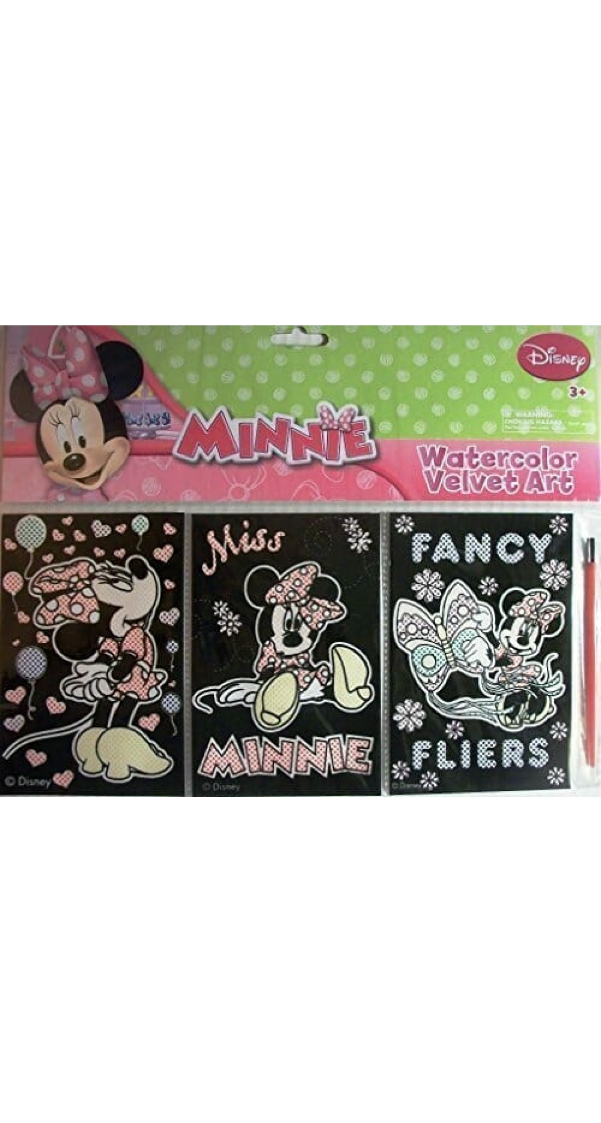 Minnie Mouse Bow-Tique Watercolour Velvet Art with Brush - 3pk