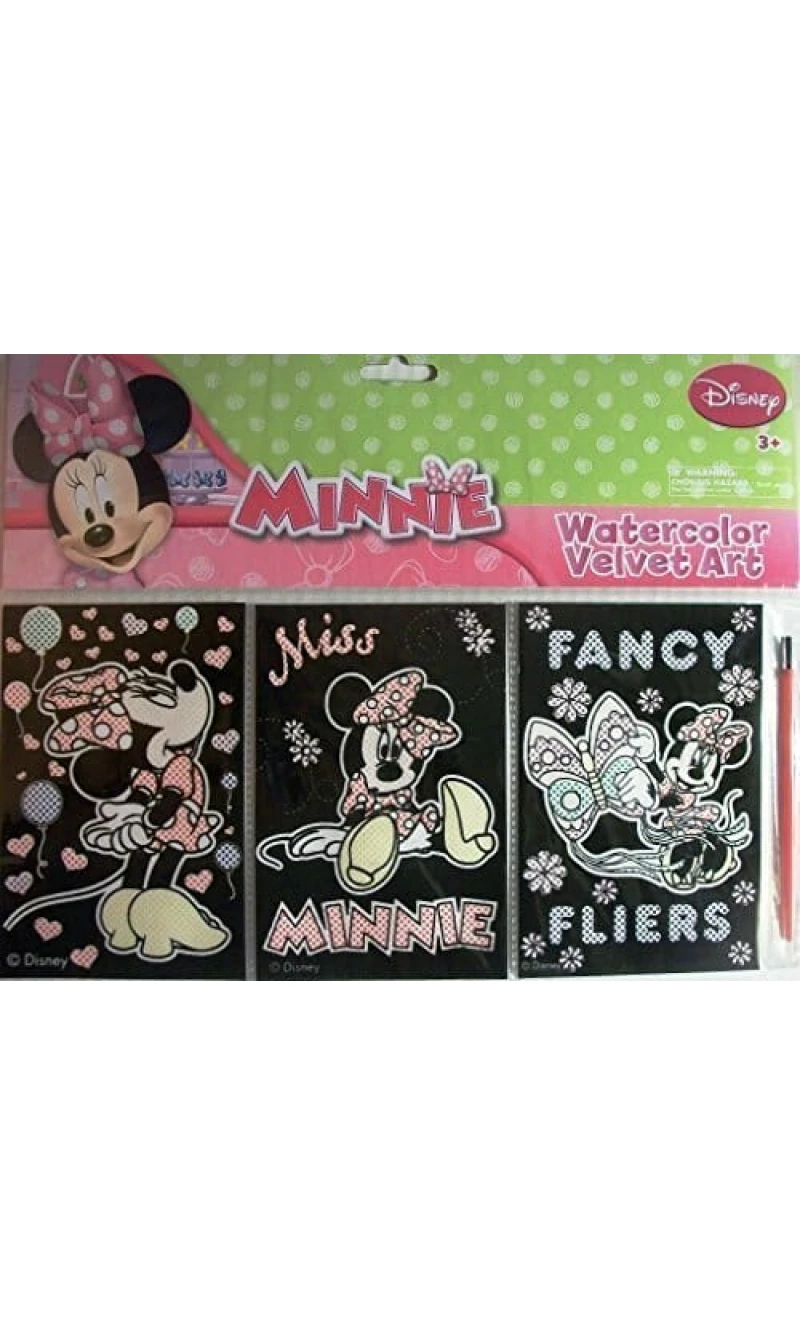 Minnie Mouse Bow-Tique Watercolour Velvet Art with Brush - 3pk