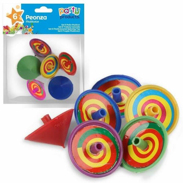 Party Favours / Pinata Multicolored Spinning Top - 6pk