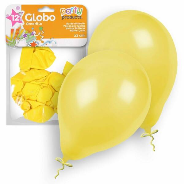 Latex Balloons 23cm (9 Inch) Yellow - 12pk