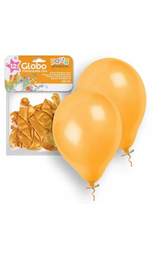 Latex Balloons 23cm (9 Inch) Metallic Gold - 12pk