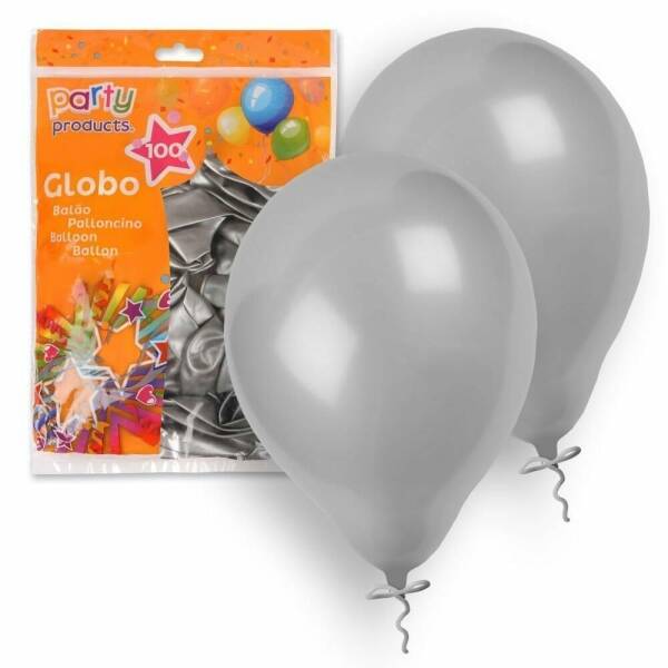 Latex Balloons 23cm (9 Inch) Metallic Silver - 100pk