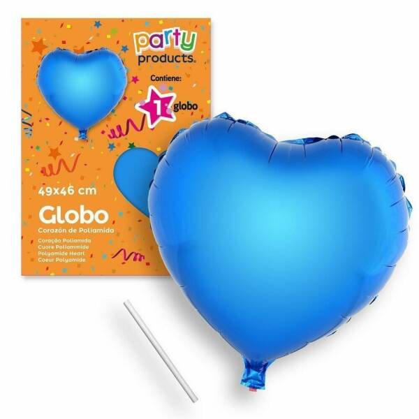 Polyamide Blue Heart Balloon + Stcik 49 X 46 cm