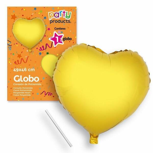 Polyamide Golden Heart Balloon + Stcik 49 X 46 cm