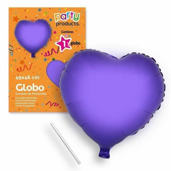 Polyamide Purple Heart Balloon + Stcik 49 X 46 cm