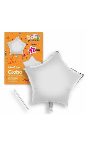 Polyamide Silver Star Balloon + Stick 49 X 46 cm