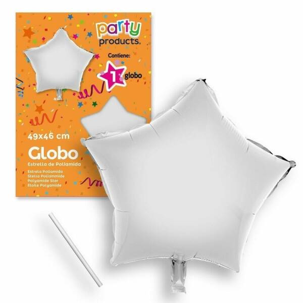 Polyamide Silver Star Balloon + Stick 49 X 46 cm
