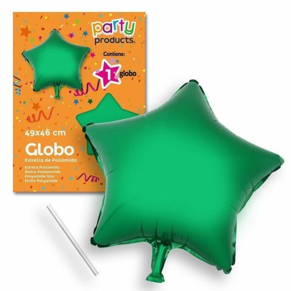 Polyamide Green Star Balloon + Stick 49 X 46 cm