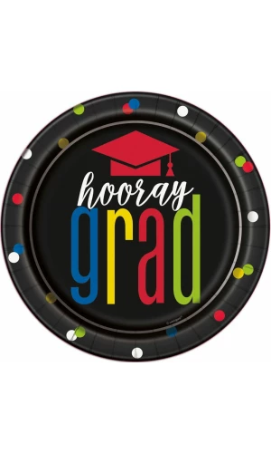 Colorful Cap Grad Round 7 Inch Dessert Plates - 8pk