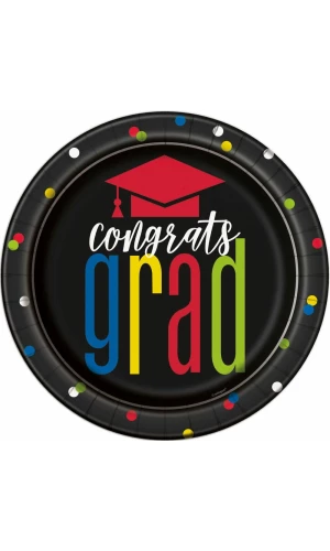 Colorful Cap Grad Round 9 Inch Dinner Plates - 8pk