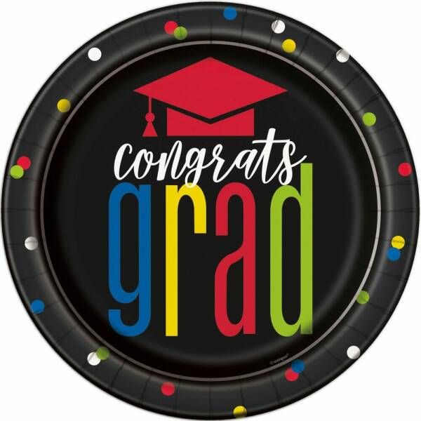 Colorful Cap Grad Round 9 Inch Dinner Plates - 8pk