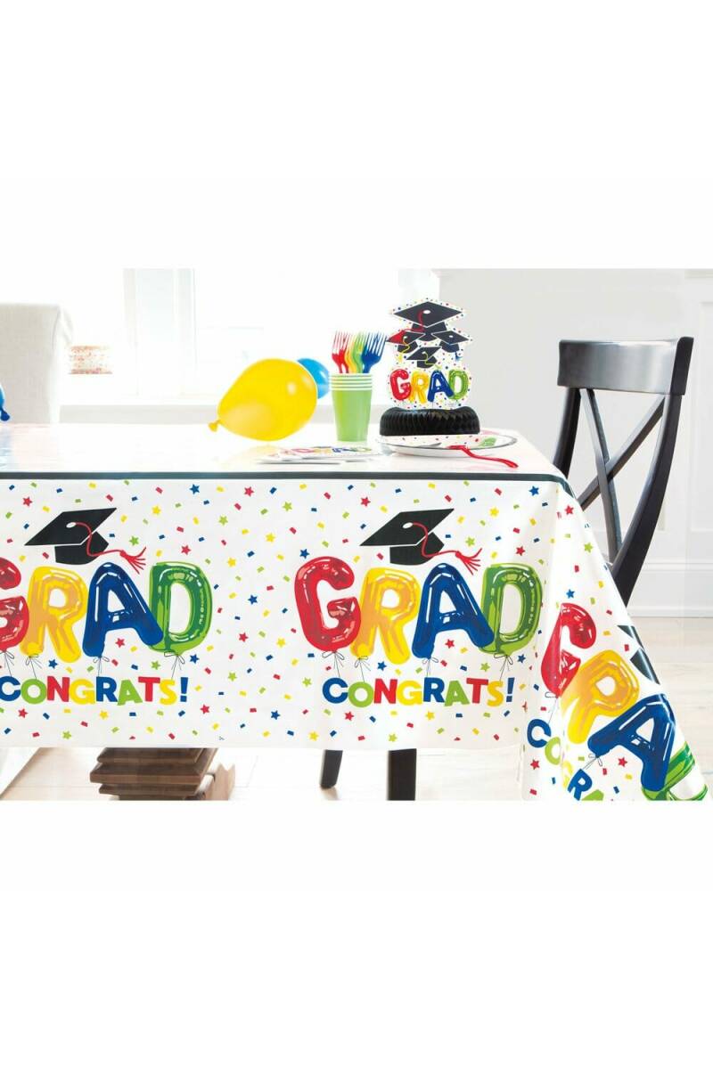 Letter Balloon Grad Repkangular Plastic Table Cover - 54 Inchx84 Inch