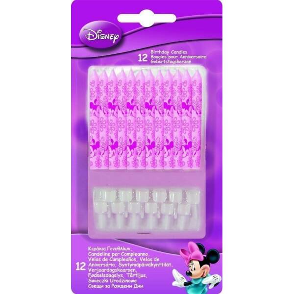 Disney Minnie Mouse Birthday Candles  - 12 candles & 12 holderspk
