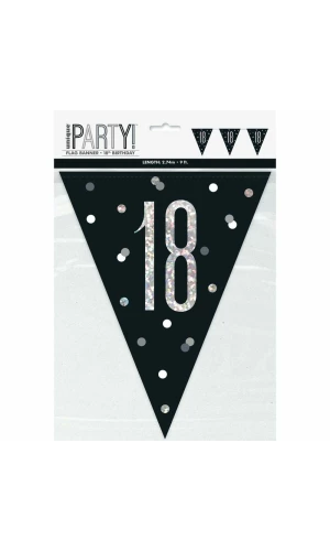 Birthday Black Glitz Number 18 Flag Banner - 9 ft