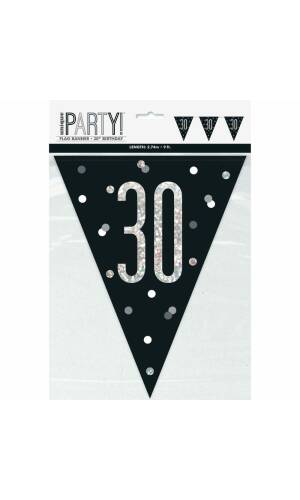 Glitz Black & Silver Prismatic Plastic Flag Banner 30 - 9 Feet