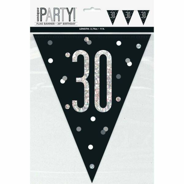 Glitz Black & Silver Prismatic Plastic Flag Banner 30 - 9 Feet