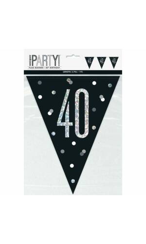 Glitz Black & Silver Prismatic Plastic Flag Banner 40 - 9 Feet
