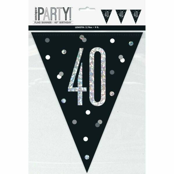 Glitz Black & Silver Prismatic Plastic Flag Banner 40 - 9 Feet