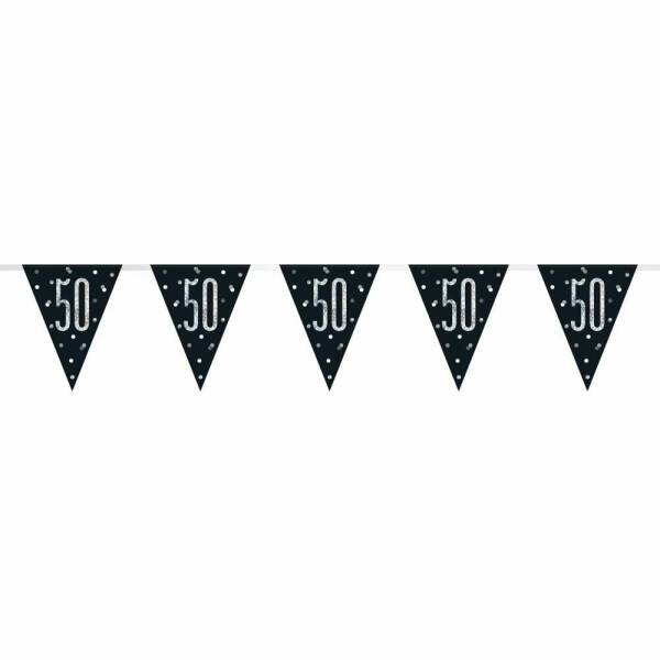 Glitz Black & Silver Prismatic Plastic Flag Banner 50 - 9 Feet